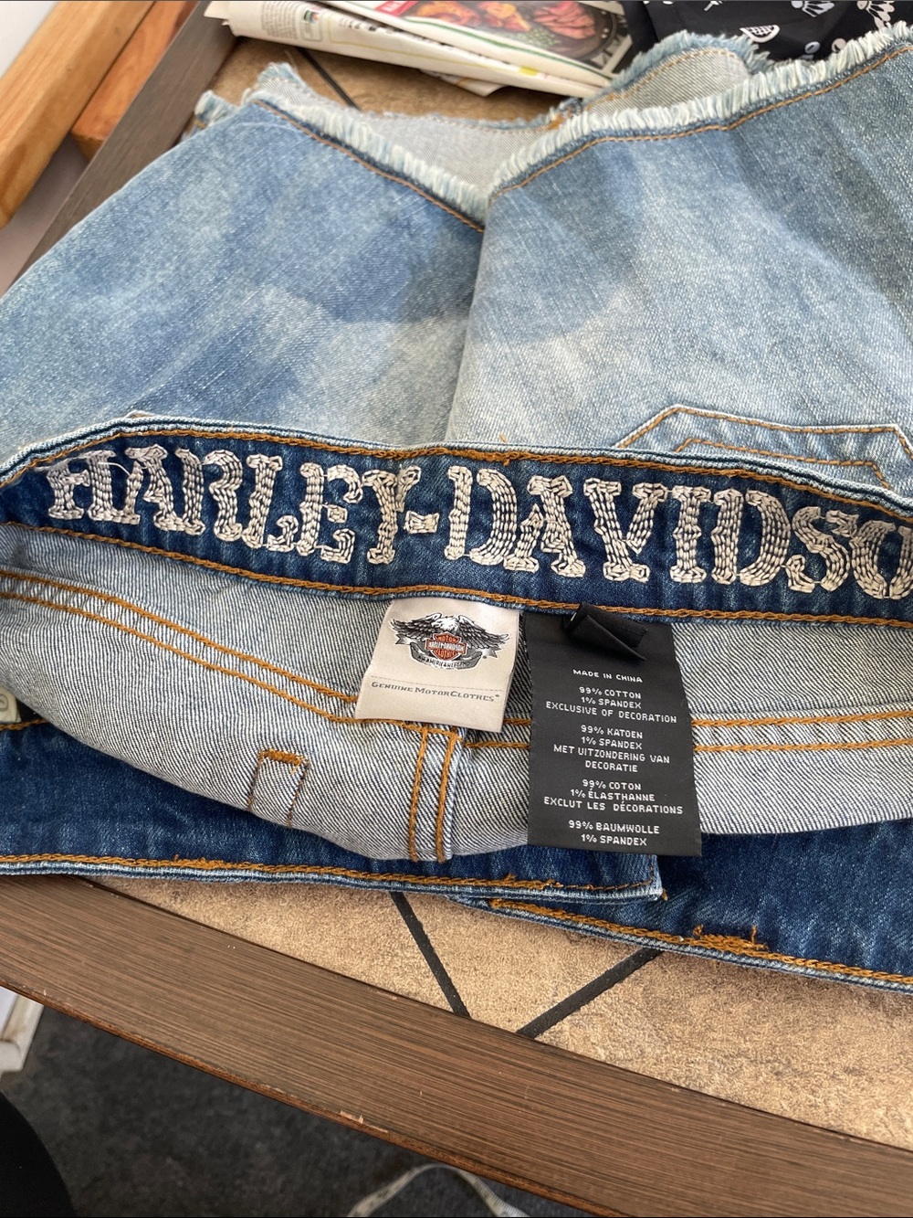 Harley-Davidson Light Blue Distressed Denim Mini Skirt 6 - Picture 8 of 8